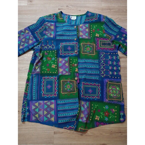 VINTAGE Maggie Sweet Blouse Top Womens 2X Button Up Floral Tapestry Long Sleeve - Picture 3 of 12